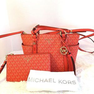 Michael Kors Sullivan Signature Logo And Charm Small Convertible Top Zip  Tote Bag